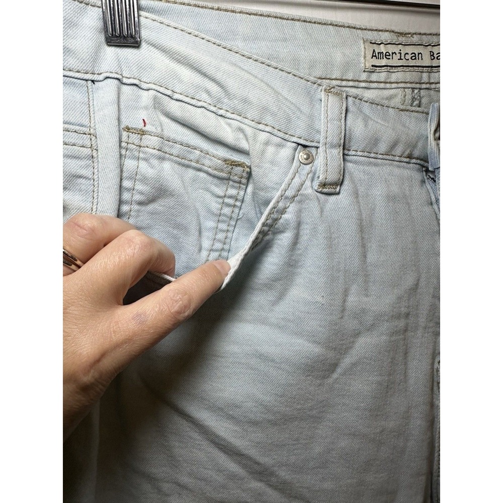 American Bazi Crop Flare Hippie‎ Retro Blue Jeans Raw Hem Women's SMALL - Picture 3 of 11